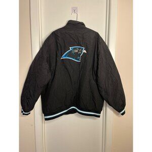 Vintage Reebok Carolina Panthers Black Jacket XL Snap Button Up Ribbed Trim